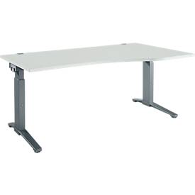 Schäfer Shop Genius Schreibtisch ERGOSTYLE S, manuell höhenverstellbar, Rechteck, C-Fuß, Ansatz rechts, B 1800 x T 800/1000 x H 675-895 mm, lichtgrau/anthrazit