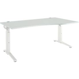 Schäfer Shop Genius Schreibtisch ERGOSTYLE S, manuell höhenverstellbar, Rechteck, C-Fuß, Ansatz rechts, B 1800 x T 800/1000 x H 675-895 mm, lichtgrau/weiß
