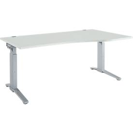 Schäfer Shop Genius Schreibtisch ERGOSTYLE S, manuell höhenverstellbar, Rechteck, C-Fuß, Ansatz rechts, B 1800 x T 800/1000 x H 675-895 mm, lichtgrau/weißaluminium