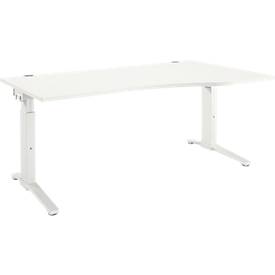 Schäfer Shop Genius Schreibtisch ERGOSTYLE S, manuell höhenverstellbar, Rechteck, C-Fuß, Ansatz rechts, B 1800 x T 800/1000 x H 675-895 mm, weiß/weiß