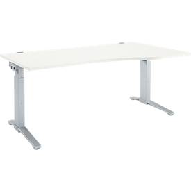Schäfer Shop Genius Schreibtisch ERGOSTYLE S, manuell höhenverstellbar, Rechteck, C-Fuß, Ansatz rechts, B 1800 x T 800/1000 x H 675-895 mm, weiß/weißaluminium