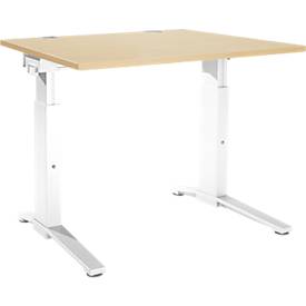 Schäfer Shop Genius Schreibtisch ERGOSTYLE S, manuell höhenverstellbar, Rechteck, C-Fuß, B 1200 x T 800 x H 675-895 mm, ahorn/weiß
