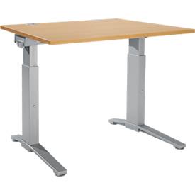 Schäfer Shop Genius Schreibtisch ERGOSTYLE S, manuell höhenverstellbar, Rechteck, C-Fuß, B 1200 x T 800 x H 675-895 mm, Buche/weißaluminium