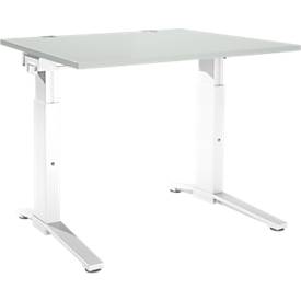 Schäfer Shop Genius Schreibtisch ERGOSTYLE S, manuell höhenverstellbar, Rechteck, C-Fuß, B 1200 x T 800 x H 675-895 mm, lichtgrau/weiß