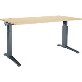 Schäfer Shop Genius Schreibtisch ERGOSTYLE S, manuell höhenverstellbar, Rechteck, C-Fuß, B 1600 x T 800 x H 675-895 mm, ahorn/anthrazit