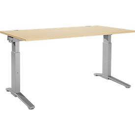Schäfer Shop Genius Schreibtisch ERGOSTYLE S, manuell höhenverstellbar, Rechteck, C-Fuß, B 1600 x T 800 x H 675-895 mm, ahorn/weißaluminium
