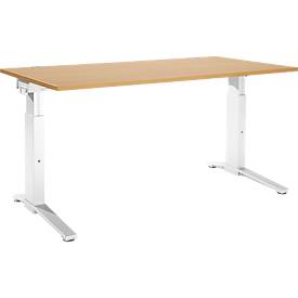 Schäfer Shop Genius Schreibtisch ERGOSTYLE S, manuell höhenverstellbar, Rechteck, C-Fuß, B 1600 x T 800 x H 675-895 mm, Buche/weiß