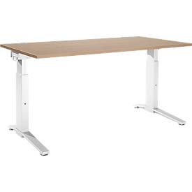 Schäfer Shop Genius Schreibtisch ERGOSTYLE S, manuell höhenverstellbar, Rechteck, C-Fuß, B 1600 x T 800 x H 675-895 mm, eiche/weiß