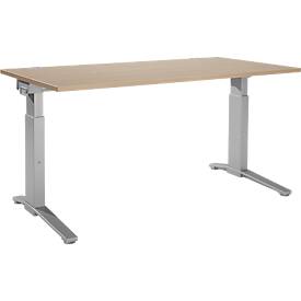 Schäfer Shop Genius Schreibtisch ERGOSTYLE S, manuell höhenverstellbar, Rechteck, C-Fuß, B 1600 x T 800 x H 675-895 mm, eiche/weißaluminium