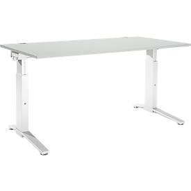 Schäfer Shop Genius Schreibtisch ERGOSTYLE S, manuell höhenverstellbar, Rechteck, C-Fuß, B 1600 x T 800 x H 675-895 mm, lichtgrau/weiß
