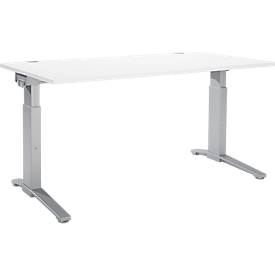 Schäfer Shop Genius Schreibtisch ERGOSTYLE S, manuell höhenverstellbar, Rechteck, C-Fuß, B 1600 x T 800 x H 675-895 mm, weiß/weißaluminium