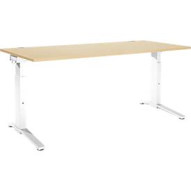 Schäfer Shop Genius Schreibtisch ERGOSTYLE S, manuell höhenverstellbar, Rechteck, C-Fuß, B 1800 x T 800 x H 675-895 mm, ahorn/weiß