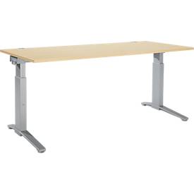 Schäfer Shop Genius Schreibtisch ERGOSTYLE S, manuell höhenverstellbar, Rechteck, C-Fuß, B 1800 x T 800 x H 675-895 mm, ahorn/weißaluminium