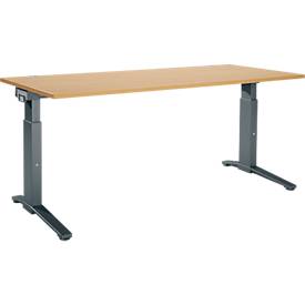 Schäfer Shop Genius Schreibtisch ERGOSTYLE S, manuell höhenverstellbar, Rechteck, C-Fuß, B 1800 x T 800 x H 675-895 mm, Buche/anthrazit