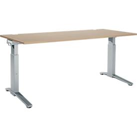 Schäfer Shop Genius Schreibtisch ERGOSTYLE S, manuell höhenverstellbar, Rechteck, C-Fuß, B 1800 x T 800 x H 675-895 mm, eiche/weißaluminium