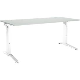 Schäfer Shop Genius Schreibtisch ERGOSTYLE S, manuell höhenverstellbar, Rechteck, C-Fuß, B 1800 x T 800 x H 675-895 mm, lichtgrau/weiß