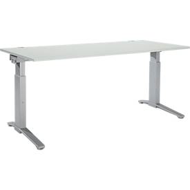 Schäfer Shop Genius Schreibtisch ERGOSTYLE S, manuell höhenverstellbar, Rechteck, C-Fuß, B 1800 x T 800 x H 675-895 mm, lichtgrau/weißaluminium