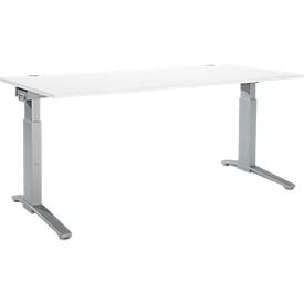 Schäfer Shop Genius Schreibtisch ERGOSTYLE S, manuell höhenverstellbar, Rechteck, C-Fuß, B 1800 x T 800 x H 675-895 mm, weiß/weißaluminium