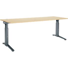Schäfer Shop Genius Schreibtisch ERGOSTYLE S, manuell höhenverstellbar, Rechteck, C-Fuß, B 2000 x T 800 x H 675-895 mm, ahorn/anthrazit