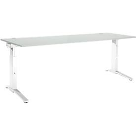 Schäfer Shop Genius Schreibtisch ERGOSTYLE S, manuell höhenverstellbar, Rechteck, C-Fuß, B 2000 x T 800 x H 675-895 mm, lichtgrau/weiß