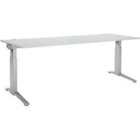 Schäfer Shop Genius Schreibtisch ERGOSTYLE S, manuell höhenverstellbar, Rechteck, C-Fuß, B 2000 x T 800 x H 675-895 mm, lichtgrau/weißaluminium