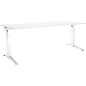 Schäfer Shop Genius Schreibtisch ERGOSTYLE S, manuell höhenverstellbar, Rechteck, C-Fuß, B 2000 x T 800 x H 675-895 mm, weiß/weiß