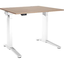 Schäfer Shop Genius Schreibtisch ERGOSTYLE S, Rechteck, elektrisch höhenverstellbar, einstufig, C-Fuß, B 1200 x T 800 x H 715-1182 mm, inkl. Memory Master, Eiche/weiß