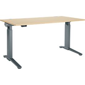 Schäfer Shop Genius Schreibtisch ERGOSTYLE S, Rechteck, elektrisch höhenverstellbar, einstufig, C-Fuß, B 1600 x T 800 x H 715-1182 mm, inkl. Memory Master, Ahorn/anthrazit