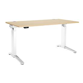 Schäfer Shop Genius Schreibtisch ERGOSTYLE S, Rechteck, elektrisch höhenverstellbar, einstufig, C-Fuß, B 1600 x T 800 x H 715-1182 mm, inkl. Memory Master, Ahorn/weiß
