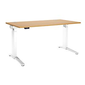 Schäfer Shop Genius Schreibtisch ERGOSTYLE S, Rechteck, elektrisch höhenverstellbar, einstufig, C-Fuß, B 1600 x T 800 x H 715-1182 mm, inkl. Memory Master, Buche/weiß