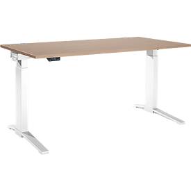 Schäfer Shop Genius Schreibtisch ERGOSTYLE S, Rechteck, elektrisch höhenverstellbar, einstufig, C-Fuß, B 1600 x T 800 x H 715-1182 mm, inkl. Memory Master, Eiche/weiß