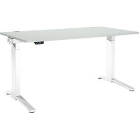 Schäfer Shop Genius Schreibtisch ERGOSTYLE S, Rechteck, elektrisch höhenverstellbar, einstufig, C-Fuß, B 1600 x T 800 x H 715-1182 mm, inkl. Memory Master, lichtgrau/weiß