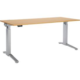 Schäfer Shop Genius Schreibtisch ERGOSTYLE S, Rechteck, elektrisch höhenverstellbar, einstufig, C-Fuß, B 1800 x T 800 x H 715-1182 mm, inkl. Memory Master, Buche/weißaluminium