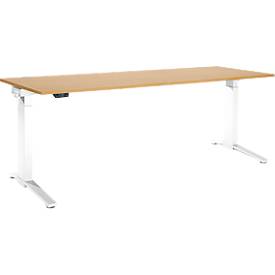 Schäfer Shop Genius Schreibtisch ERGOSTYLE S, Rechteck, elektrisch höhenverstellbar, einstufig, C-Fuß, B 2000 x T 800 x H 715-1182 mm, inkl. Memory Master, Buche/weiß