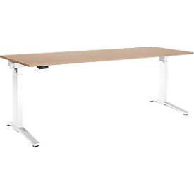 Schäfer Shop Genius Schreibtisch ERGOSTYLE S, Rechteck, elektrisch höhenverstellbar, einstufig, C-Fuß, B 2000 x T 800 x H 715-1182 mm, inkl. Memory Master, Eiche/weiß