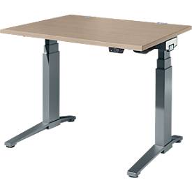 Schäfer Shop Genius Schreibtisch ERGOSTYLE S, Rechteck, elektrisch höhenverstellbar, zweistufig, C-Fuß, B 1200 x T 800 x H 635-1305 mm, inkl. Memory Master, Eiche/anthrazit