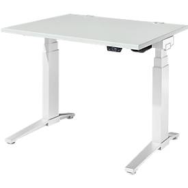 Schäfer Shop Genius Schreibtisch ERGOSTYLE S, Rechteck, elektrisch höhenverstellbar, zweistufig, C-Fuß, B 1200 x T 800 x H 635-1305 mm, inkl. Memory Master, lichtgrau/weiß