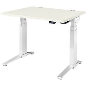 Schäfer Shop Genius Schreibtisch ERGOSTYLE S, Rechteck, elektrisch höhenverstellbar, zweistufig, C-Fuß, B 1200 x T 800 x H 635-1305 mm, inkl. Memory Master, weiß/weiß