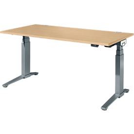 Schäfer Shop Genius Schreibtisch ERGOSTYLE S, Rechteck, elektrisch höhenverstellbar, zweistufig, C-Fuß, B 1600 x T 800 x H 635-1305 mm, inkl. Memory Master, Ahorn/anthrazit