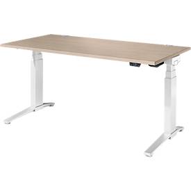 Schäfer Shop Genius Schreibtisch ERGOSTYLE S, Rechteck, elektrisch höhenverstellbar, zweistufig, C-Fuß, B 1600 x T 800 x H 635-1305 mm, inkl. Memory Master, Eiche/weiß