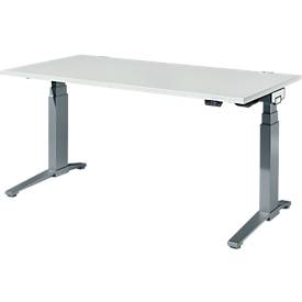 Schäfer Shop Genius Schreibtisch ERGOSTYLE S, Rechteck, elektrisch höhenverstellbar, zweistufig, C-Fuß, B 1600 x T 800 x H 635-1305 mm, inkl. Memory Master, lichtgrau/anthrazit