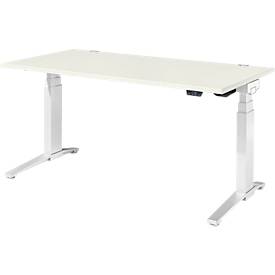 Schäfer Shop Genius Schreibtisch ERGOSTYLE S, Rechteck, elektrisch höhenverstellbar, zweistufig, C-Fuß, B 1600 x T 800 x H 635-1305 mm, inkl. Memory Master, weiß/weiß