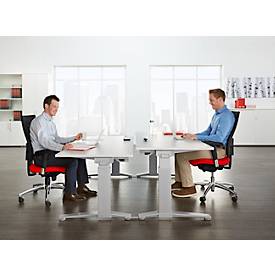 Schäfer Shop Genius Schreibtisch ERGOSTYLE S, Rechteck, elektrisch höhenverstellbar, zweistufig, C-Fuß, B 1600 x T 800 x H 635-1305 mm, inkl. Memory Master, weiß/weißaluminium