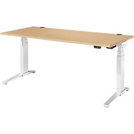 Schäfer Shop Genius Schreibtisch ERGOSTYLE S, Rechteck, elektrisch höhenverstellbar, zweistufig, C-Fuß, B 1800 x T 800 x H 635-1305 mm, inkl. Memory Master, Ahorn/weiß