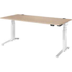 Schäfer Shop Genius Schreibtisch ERGOSTYLE S, Rechteck, elektrisch höhenverstellbar, zweistufig, C-Fuß, B 1800 x T 800 x H 635-1305 mm, inkl. Memory Master, Eiche/weiß