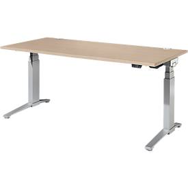 Schäfer Shop Genius Schreibtisch ERGOSTYLE S, Rechteck, elektrisch höhenverstellbar, zweistufig, C-Fuß, B 1800 x T 800 x H 635-1305 mm, inkl. Memory Master, Eiche/weißaluminium