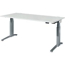 Schäfer Shop Genius Schreibtisch ERGOSTYLE S, Rechteck, elektrisch höhenverstellbar, zweistufig, C-Fuß, B 1800 x T 800 x H 635-1305 mm, inkl. Memory Master, lichtgrau/anthrazit