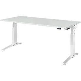 Schäfer Shop Genius Schreibtisch ERGOSTYLE S, Rechteck, elektrisch höhenverstellbar, zweistufig, C-Fuß, B 1800 x T 800 x H 635-1305 mm, inkl. Memory Master, lichtgrau/weiß