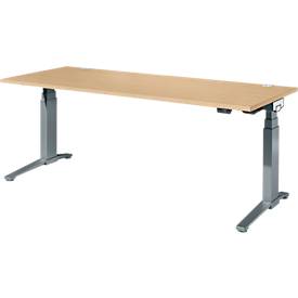 Schäfer Shop Genius Schreibtisch ERGOSTYLE S, Rechteck, elektrisch höhenverstellbar, zweistufig, C-Fuß, B 2000 x T 800 x H 635-1305 mm, inkl. Memory Master, Ahorn/anthrazit