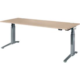 Schäfer Shop Genius Schreibtisch ERGOSTYLE S, Rechteck, elektrisch höhenverstellbar, zweistufig, C-Fuß, B 2000 x T 800 x H 635-1305 mm, inkl. Memory Master, Eiche/anthrazit